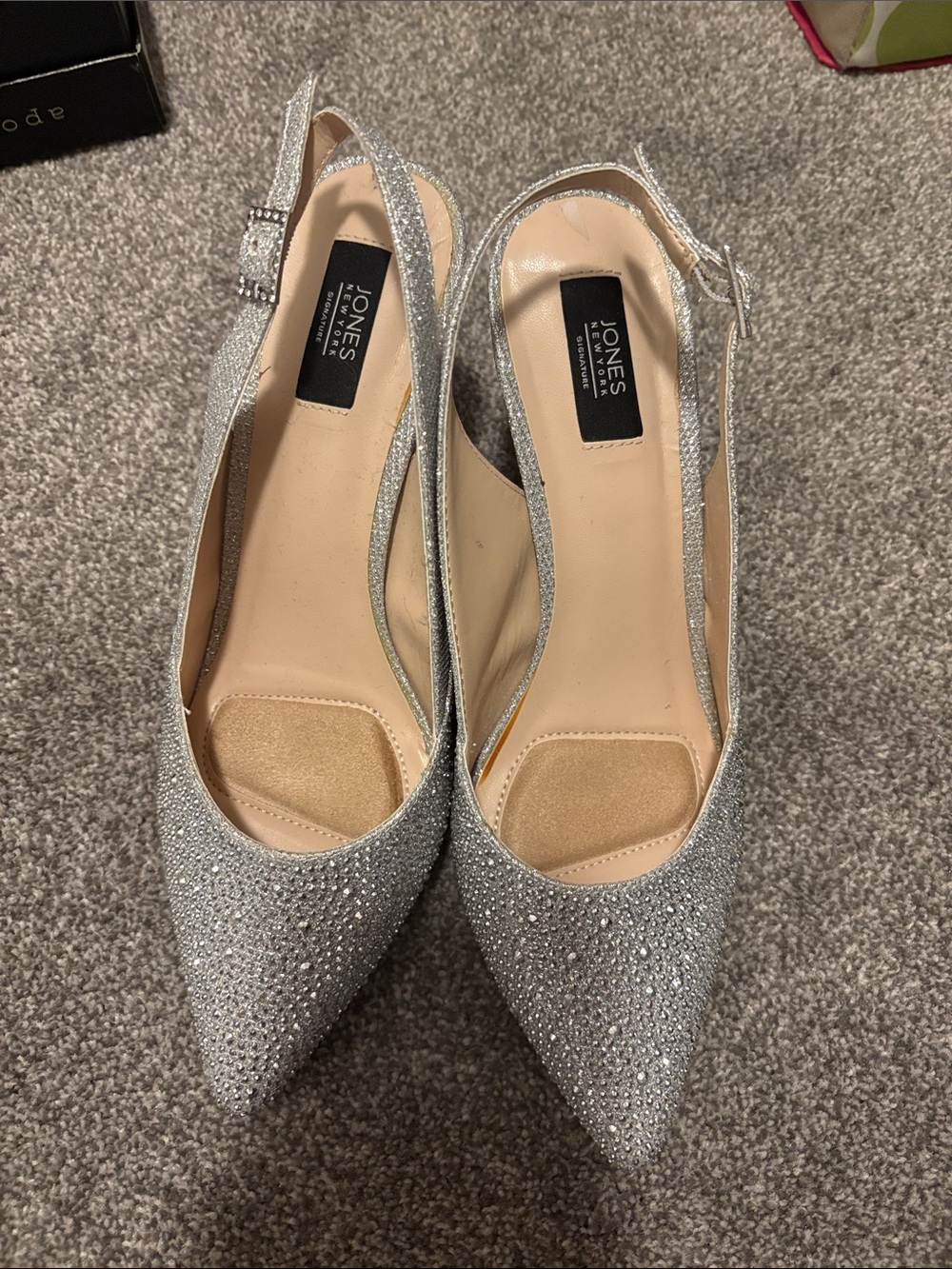 Jones New York Silver Glitter Slingback Pointed Heels